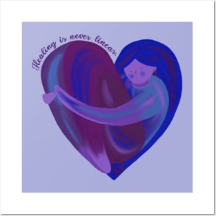 Self hug heart woman - healing is never linear Posters and Art